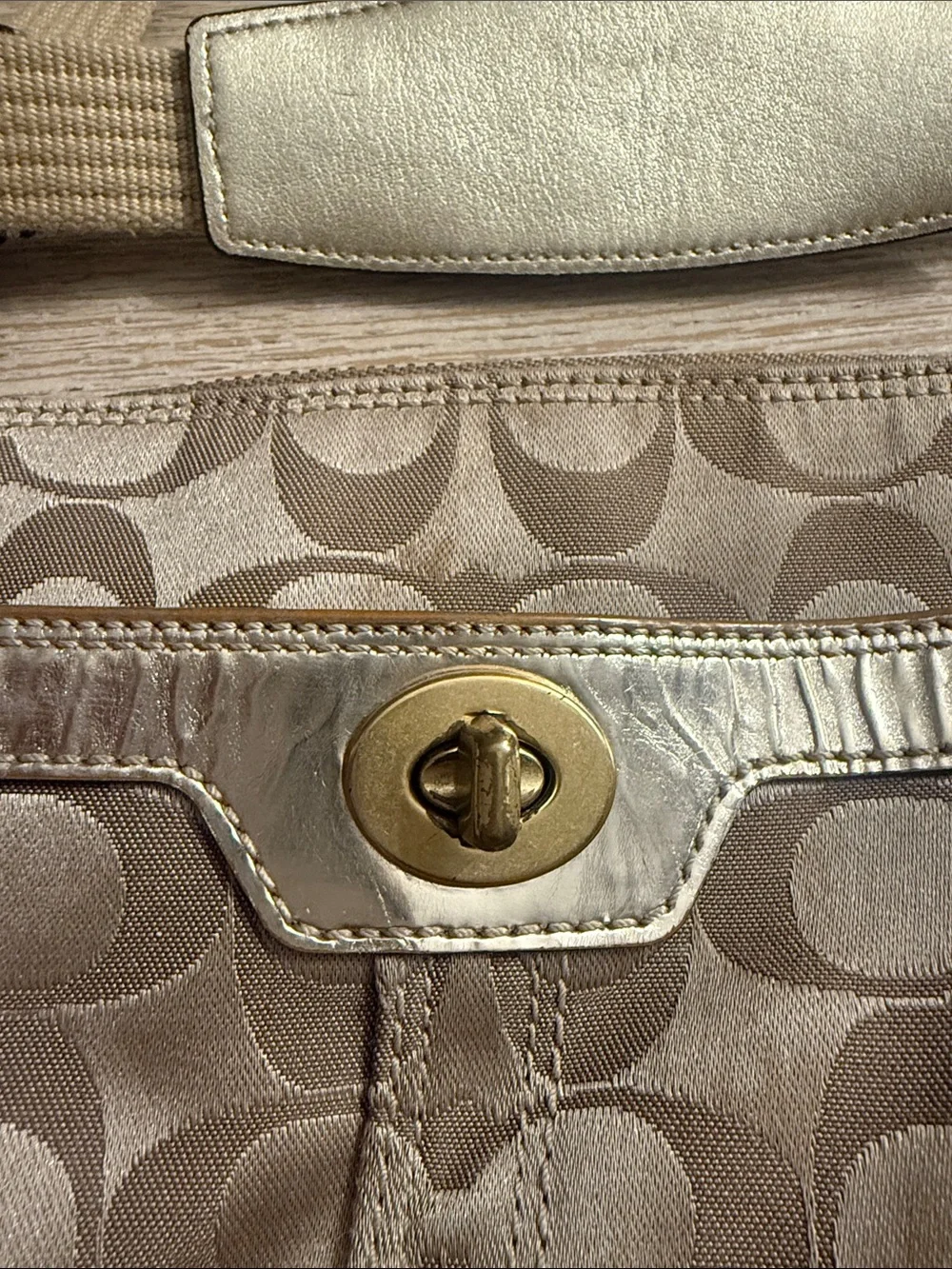 Coach Tan Signature Crossbody Bag with Gold Hardware